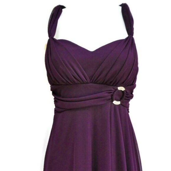 Betsy & Adam Gown Sweetheart Wine Berry Padded Bra Lined Back Zipper Rhinestones - Picture 5 of 10